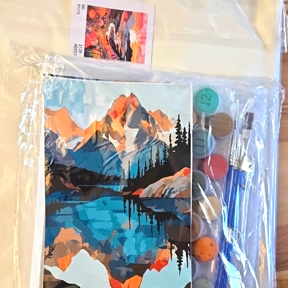 2 Paint By Numbers Kits - Mountain Landscape And Scenic Meadow, New In Package